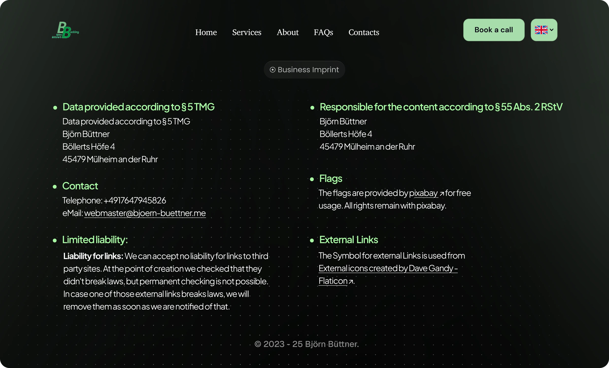 BB's Backing dark mode imprint page
